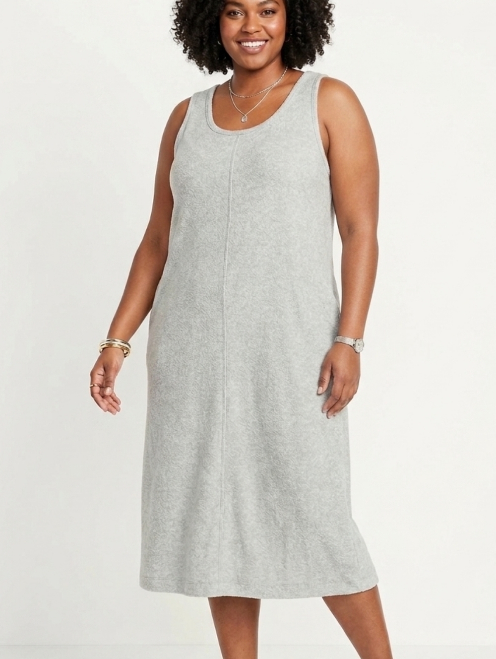 A New Day Plus Size Light Sage Terry Knit Midi Dress / Cover-up